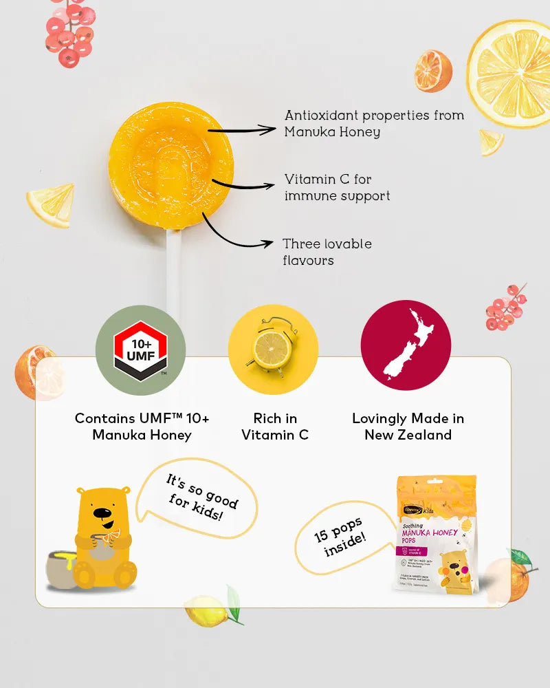 【COMVITA 康維他】兒童棒棒糖 15入 檸檬/葡萄/桔子 (EXP:10/2027) Kids Soothing Pops With UMF™ 10+ Mānuka Honey