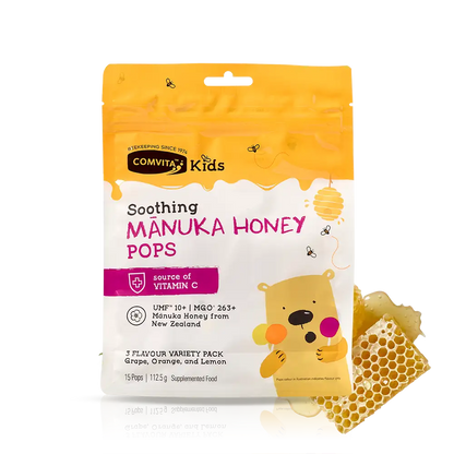 【COMVITA  康維他】兒童棒棒糖 15入 檸檬／葡萄／桔子 (EXP:10/2027) Kids Soothing Pops With UMF™ 10+ Mānuka Honey