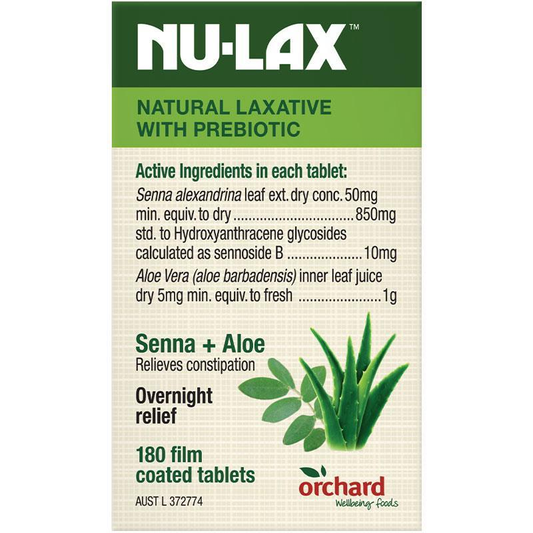 【NU-LAX】 樂康錠-蘆薈 180顆 Natural Laxative Tablets With Prebiotic Senna + Aloe 180 Tablets