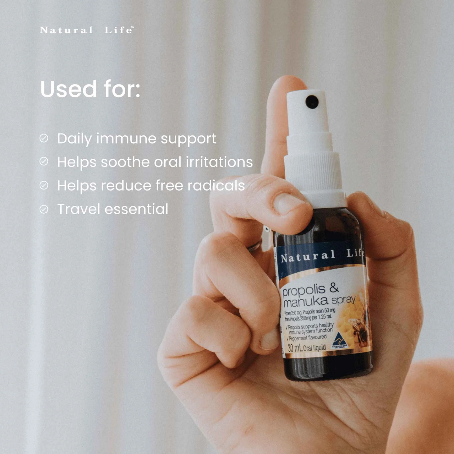 【Natural Life】麥盧卡蜂蜜喉嚨蜂膠噴霧 30mL (EXP:11/2026) Propolis & Manuka Honey Spray 30mL