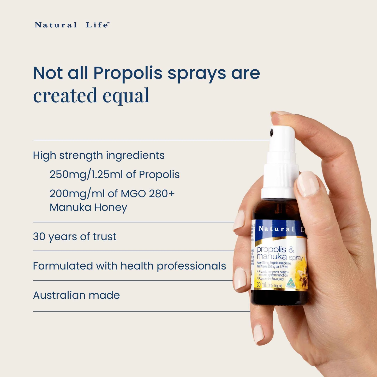 【Natural Life】麥盧卡蜂蜜喉嚨蜂膠噴霧 30mL (EXP:11/2026) Propolis & Manuka Honey Spray 30mL