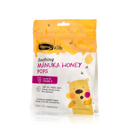 【COMVITA  康維他】兒童棒棒糖 15入 檸檬／葡萄／桔子 (EXP:10/2027) Kids Soothing Pops With UMF™ 10+ Mānuka Honey